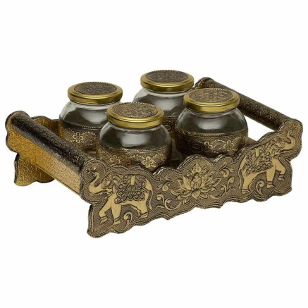 Tray Alexandra House Living Golden Glass Aluminium MDF Wood 13 x 6 x 2