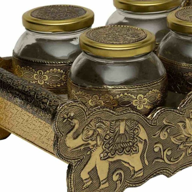 Dienblad Alexandra House Living Gouden Glas Aluminium Hout MDF 13 x 6