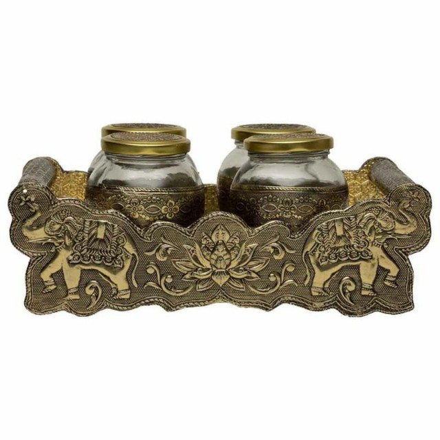 Dienblad Alexandra House Living Gouden Glas Aluminium Hout MDF 13 x 6