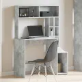 Bureau avec étagères gris béton 100x45x140 cm bois d'ingénierie