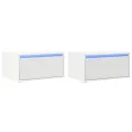 Tables de chevet murales avec lumières LED 2 pcs blanc