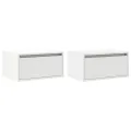 Tables de chevet murales avec lumières LED 2 pcs blanc