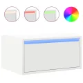 Tables de chevet murales avec lumières LED 2 pcs blanc