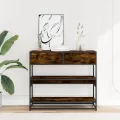 Table console chêne fumé 90x35x80 cm bois d'ingénierie