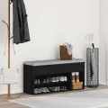 Banc à chaussures noir 102x30,5x45 cm bois d'ingénierie