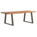 Table à manger marron clair bois de chêne massif rectangulaire