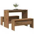 Ensemble table à manger et bancs 3 pcs bois d'ingénierie