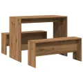 Ensemble table à manger et bancs 3 pcs bois d'ingénierie