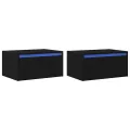 Tables de chevet murales avec lumières LED 2 pcs chêne noir