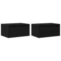 Tables de chevet murales avec lumières LED 2 pcs chêne noir