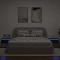 Tables de chevet murales avec lumières LED 2 pcs chêne noir