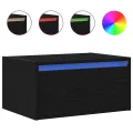 Tables de chevet murales avec lumières LED 2 pcs chêne noir