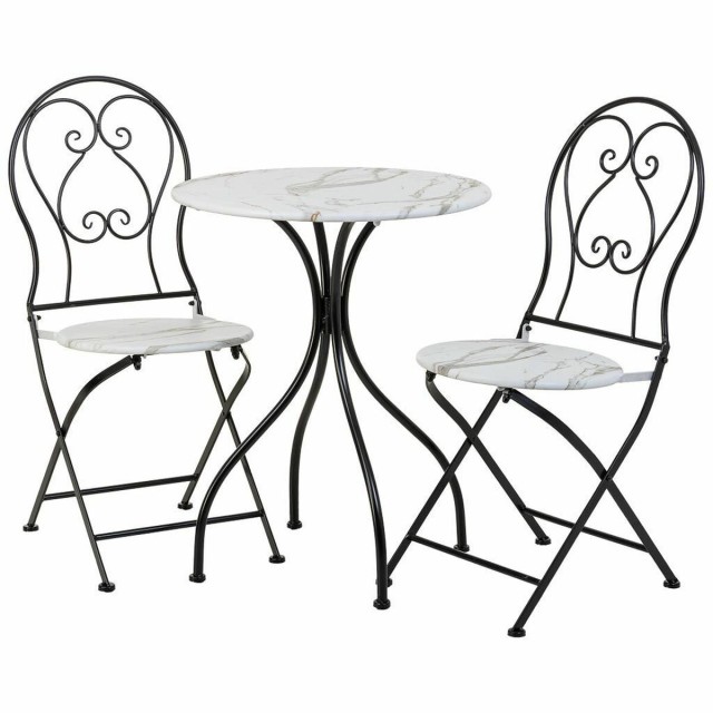 Table set with 2 chairs Alexandra House Living White Black 60 x 75 x 6