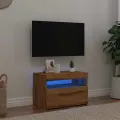 Meuble TV avec lumières LED chêne artisanal bois d'ingénierie
