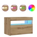 Table de chevet avec lumières LED chêne artisanal 60x35x40 cm
