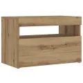  Table de chevet avec lumières LED chêne artisanal 60x35x40 cm
