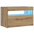  Table de chevet avec lumières LED chêne artisanal 60x35x40 cm