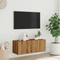 Meuble TV mural chêne artisanal 80x30x30 cm bois d'ingénierie