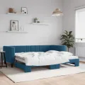 Lit de jour avec gigogne sans matelas bleu 90x200 cm