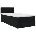 Cadre de lit ottoman avec matelas noir 90x200 cm tissu