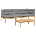 Salon palette de jardin avec coussins 3pcs bois d'acacia massif