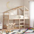 Lit superposé avec échelle et toit sans matelas 90x200 cm