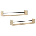 Étagères murales avec barres 2 pcs chêne sonoma 80x16x14 cm