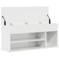 Banc à chaussures blanc brillant 102x30,5x45 cm bois ingénierie