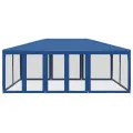 Tente de fête avec 10 parois latérales en maille bleu 6x4m PEHD