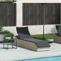 Chaise longue pliante coussin et rangement gris clair polyrotin