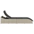 Chaise longue pliante coussin et rangement gris clair polyrotin