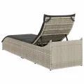 Chaise longue pliante coussin et rangement gris clair polyrotin