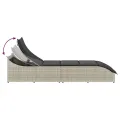 Chaise longue pliante coussin et rangement gris clair polyrotin