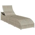 Chaise longue pliante coussin et rangement gris clair polyrotin