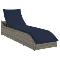 Chaise longue pliante coussin et rangement gris résine tressée