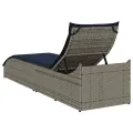 Chaise longue pliante coussin et rangement gris résine tressée