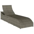 Chaise longue pliante coussin et rangement gris résine tressée