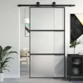 Porte coulissante noir 102,5x205 cm verre trempé aluminium