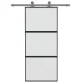 Porte coulissante noir 90x205 cm verre trempé aluminium