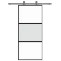 Porte coulissante noir 90x205 cm verre trempé aluminium