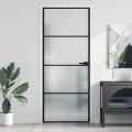 Porte intérieure mince noir 83x201,5 cm verre trempé aluminium