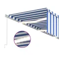 Auvent manuel rétractable avec store et LED 6x3 m Bleu et blanc