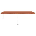 Auvent manuel rétractable avec LED 600x300 cm Orange et marron