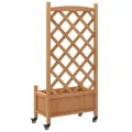 Jardinière avec treillis et roues marron bois massif de sapin