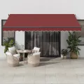 Auvent manuel rétractable avec LED bordeaux 450x350 cm