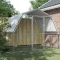 Cage à poules avec toit et porte argenté acier galvanisé