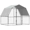 Cage à poules avec toit et porte argenté acier galvanisé