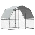 Cage à poules avec toit et porte argenté acier galvanisé