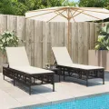 Chaises longues avec coussins lot de 2 marron résine tressée