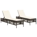 Chaises longues avec coussins lot de 2 marron résine tressée